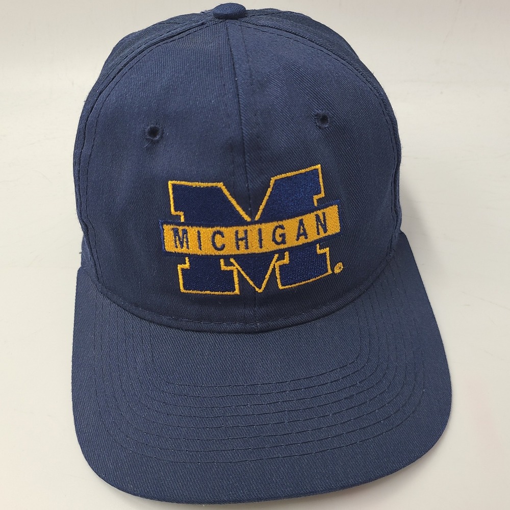 Vintage Michigan Wolverines Hat Snapback Headmaster Blue NCAA University Men